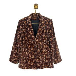 Vintage Suburban Separates Velvet Blazer Floral Brown Jacket Holiday Sz 10 M